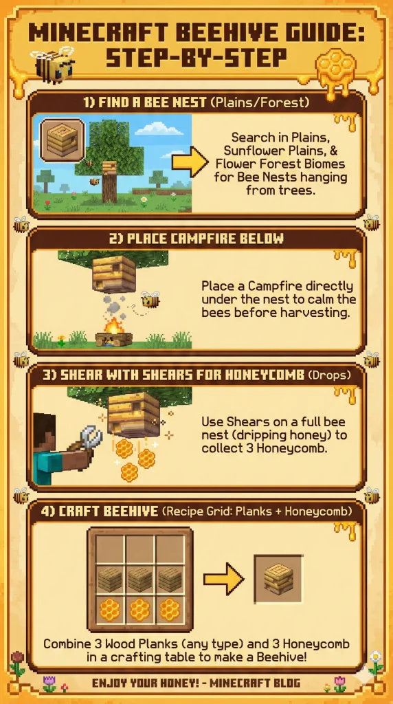 an infographinc for how to make honeycomb in minecraf